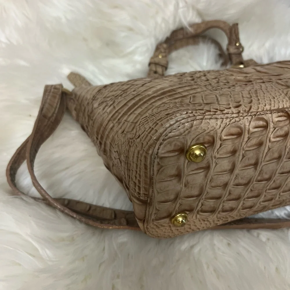 Brahmin Crocodile-Embossed Cream Satchel